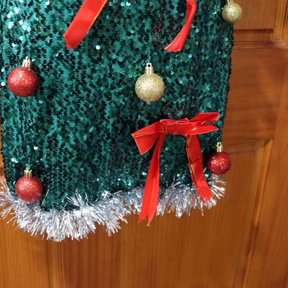 Forever 21 Festive Green Sequin Dress with Red Bows Holiday Christmas Small - Picture 6 of 12